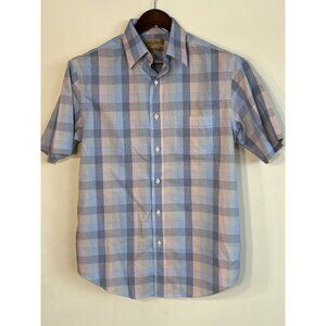 Gold Label Roundtree & Yorke Mens M Short Sleeve Button-Up Shirt Blue/orange Pla